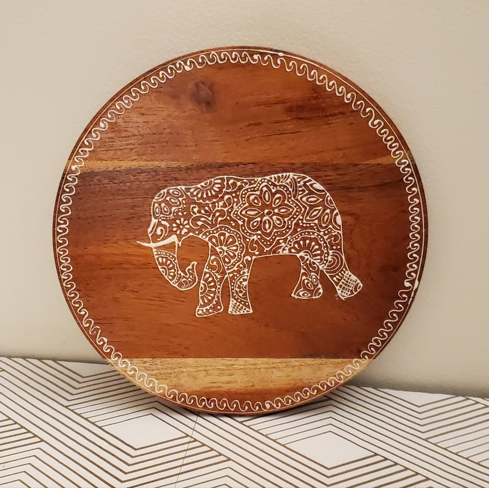 Wooden Handmade Elephant Trivet Round Wood Decorative Natural Wood India Footed